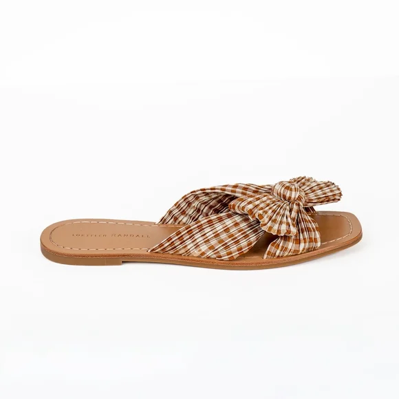 NIB Loeffler Randall Rima Women's Bow Slide Sandals Brown Gingham - Size US 9.5 - Picture 5 of 13